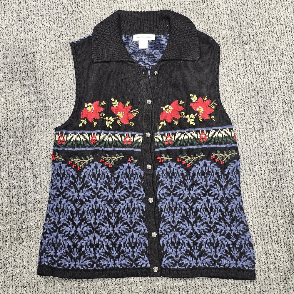 Vintage Christopher Banks Sweater Vest Floral Embroidered Womens Small